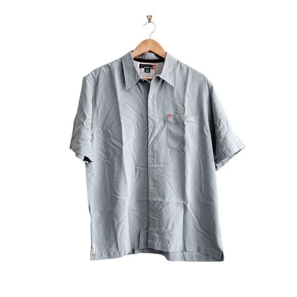 Quiksilver Mens Casual Camp Shirt Chest Pockets Buttons Short Sleeve Gray Medium - Picture 1 of 7